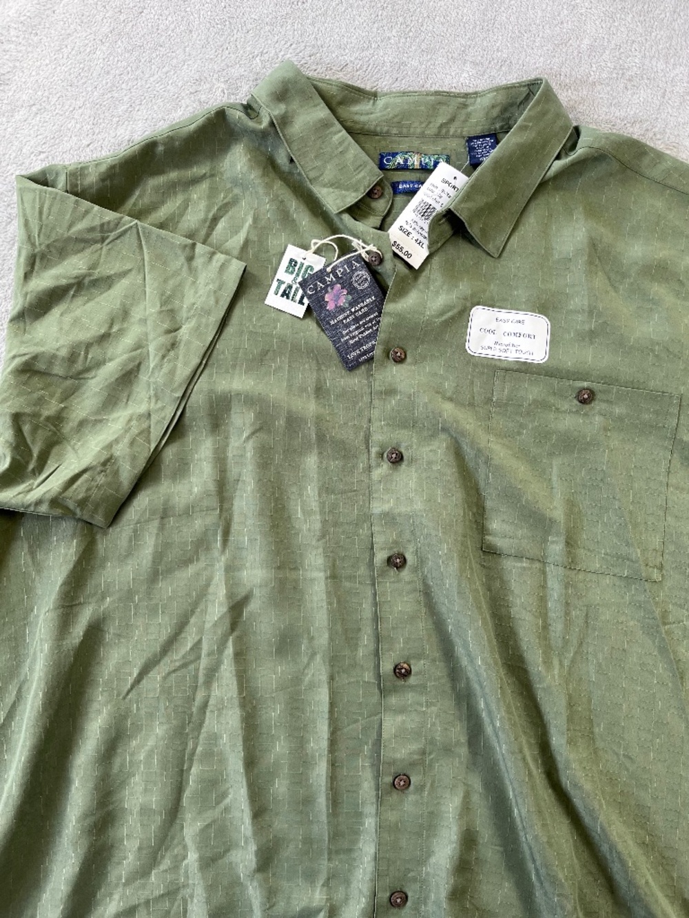 Big & Tall 4XL Sage Button Down Short Sleeve Shirt Super Soft Microfiber NWT